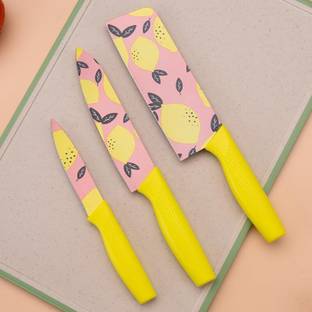 Lifewit 3 Pc Steel, Plastic Knife Set Printed SS Ultra Sharp Butcher ,Meat ,Pairing ,Vegetable ,Fruit for Kitchen