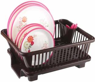 Shopixo Dish Drainer Kitchen Rack Plastic 3 in 1 Large Sink Set Dish Rack Drainer, Drying Rack Washing Basket tray
