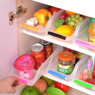 NEWON Containers Kitchen Rack Plastic Fridge Organizer Drawer - 4 pcs Fridge Storage Basket, Fridge Racks Tray Sliding Storage Racks Fruits/Vegetables Kitchen Rack (Plastic) Containers Kitchen Rack (Plastic)