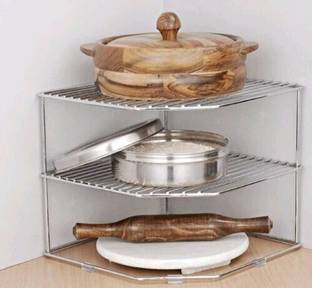 Kombuis Kitchenware Chakla/Belan Kitchen Rack Steel Plate Dish Corner Shelf Rack Stand Shelves Holder (25.5 * 25.5 * 22 CM)
