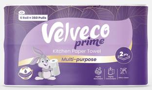 Velvecoprime Velveco Prime Kitchen Towel Roll 6 Pack, 2 Ply Tissue Paper Roll, 360 Pulls