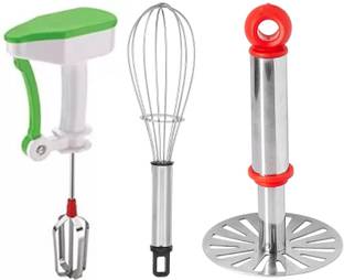 OMORTEX and Stainless Steel Whisk & Masher Combo (Pack Of 3) Kitchen Tool Set