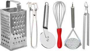 OC9 Slicer and Grater & Pakkad & Pizza Cutter & Whisk & Roti Chimta & Potato Masher Kitchen Tool Set