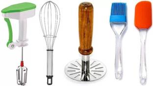 OMORTEX Of Power Free Hand Blender ,Wooden (Pack Of 5) Kitchen Tool Set