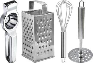 JISUN Stainless Steel Lemon Squeezer & Whisk & Potato Masher & 4 in 1 Grater Kitchen Tool Set
