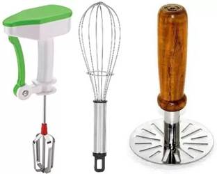 Flipkart SmartBuy and Stainless Steel Whisk & Wooden Masher Combo (Pack Of 3) Kitchen Tool Set