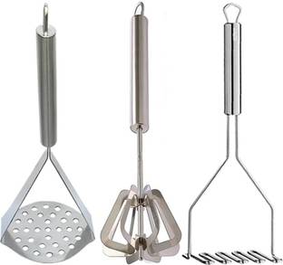 OC9 Stainless Steel Power Free Hand Blender, Mathani, Ravai, Madhani & 2 Vegetable Masher / Pav Bhaji Masher / Potato Masher Kitchen Tool Set