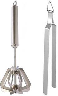 OC9 tainless Steel Power Free Hand Blender / Mathani / Hand Mixi / & Cooking Tong / Roti Chimta Kitchen Tool Set