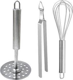 JISUN Stainless Steel Egg Whisk/Egg Beater/Whiskers and Potato Masher/Pav Bhaji Masher and Tong roti sekne chimta Kitchen Tool Set