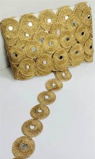 R N Creation Gold Round Cutwork Mirror work Lace Border For Saree Dress Blouse Lehenga choli Dupatta Art craft and Home decor 4 Mtr Lace Reel