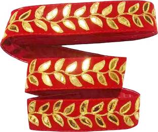 Pachrangi valvet red vel fhul gold mix patti 9 meter 4cm lace border Saree Falls dori Lace Saree Falls