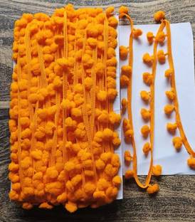 MayRose I Shape Pompom Lace 22 Meter Mango Yellow Lace Dress Sarees Lehenga Suits Mini Bobble Ball Fringe Braid Lace Trimming for Craft Material. Lace Reel