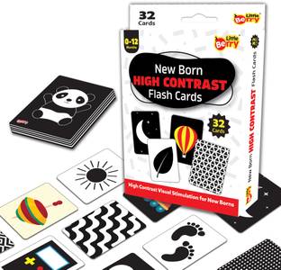 Little Berry High Contrast Flash Cards for New Born Baby 0-18 Months - 32 Black & White Cards