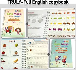Carlos 4pcs Magic Practice Copybooks for Kids, Grooved Writing Books with Pen