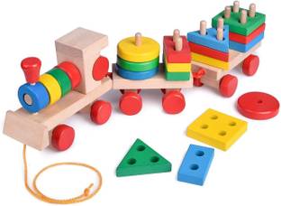 KNK Infotain Shape Sorter and Stacking Wooden Toys, Puzzle Toys for 1 2 3 Year