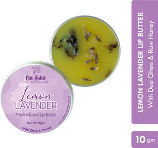 Nat Habit Lemon Lavender Lip Balm for Lip Lightening, Lip Mask for Dark Lips | Natural, Ayurvedic Lip Care | Fresh Kitchenmade, Desi Ghee, Raw Honey, Shea, Lemon, Lavender, Vitamin E | Express Dry Lips Repair, 10g Lemon Lavender