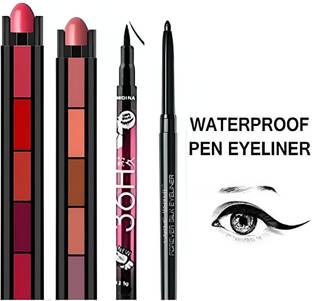 FRIPPE BEAUTY RED+NUDE ADDITION POCKET LIPSTICK+36H EYELINER+KAJAL(PACK OF 4 COMBO}