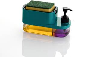 HASHFLOW 3-in-1 Countertop Sponge Dual Soap Pump Dispenser for Kitchen Sink 500 ml Liquid, Gel Dispenser