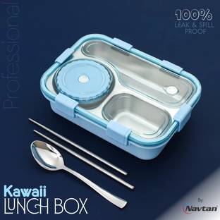 NAVTAN Kawaii Lunch Box 3 Containers Stainless Steel School Lunch Box