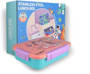 PROBOTT Lunch On 710ml Stainless Steel Lunch Box, 3 Compartment Tiffin Box Character Lid 3 Containers Lunch Box