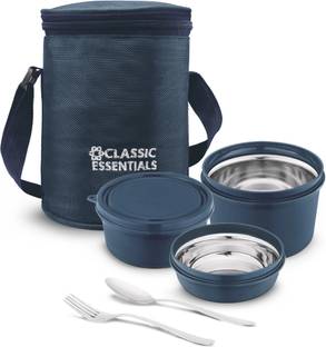 Classic Essentials Microwave Safe Stainless Steel | Insulated Fabric Bag | Leak Proof 3 Containers Stainless Steel Office Lunch Box