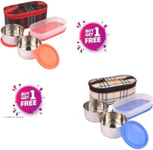 Topware Classic Steel Lunch Pack With Bag 3 Containers Lunch Box (750 ml,) PACK-2 3 Containers Lunch Box