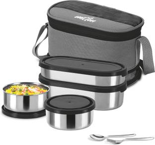 MILTON Triple Decker Stainless Steel Lunch Box With Insulated Jacket, Black 4 Containers Lunch Box
