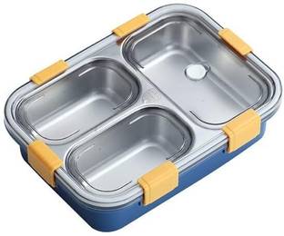 plizzo kitchenware Sealed Leak Proof Stainless Steel Lunch Box For Kid's & Adult office Men & Women 3 Containers Lunch Box