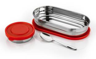 TOFEE Stainless Steel Oval Lunch Box 2 containers & 1 Spoon For Office 2 Containers Lunch Box
