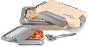 MILTON More Meal Large Tiffin Box, 770 ml, with Container, 175 ml and Spoon, Ivory 1 Containers Lunch Box