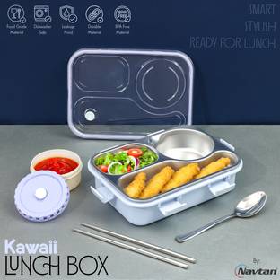 NAVTAN Kawaii Lunch Box 3 Containers Stainless Steel School Lunch Box
