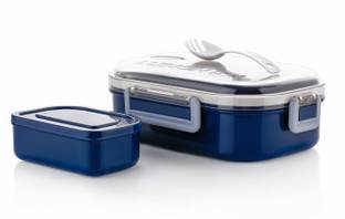 HELOVIA Lunch Box with Spoon and Fork Office School Collage 2 Containers Lunch Box
