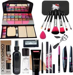 ECILAK TYA 6155, Makeup Brush,4in1 combo,Base,Fixer,Primer,Contour,Puff,Eyelash,Curler