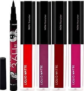 Pink cheeks Set of 4 pcs. Matte mini liquid lipstick and 1 eyeliner