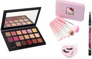 PRO TYA Rose Gold Eyeshadow + Helo Kitty Makeup Brushes + Eyeleshes + black eyeliner