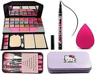 LIPOXIE 7 pcs pink makeup brush set,eyeliner,blender puff,makeup kit waterproof combo