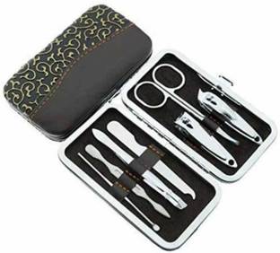MakeuPia Professional 7in1 Premium Manicure/Pedicure Travel Grooming Kit in Leather Case