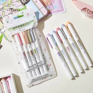 triple paper Unique Double Sided Stick Shape Highlighters Press Pen Markers 5 Pastel Shades