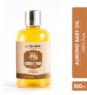 Nat Habit 100% Pure Baby Oil (Almond) For Massage, Hair Growth & Skin With Vit.E,Omega 3,6