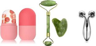 R FASHION Ice Roller,Face Stone Roller with Gua Sha Jade Roller and 3D Massager Roller Set Facial Combo For Skin Eye Body Ice Cube Roller Women Men Massager
