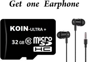 KOIN Ultra Plus 32gb Memory card Class 10 transfer speed upto 100mb/s, with 3.5mm black Earphone Ultra plus 32 GB MicroSDXC Class 10 100 MB/s  Memory Card Compatible with Mobile, Computer, Camera, Gaming Console, Tablet