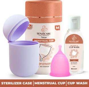 senziwash Sterilizer Case & Medium Truecup Reusable Menstrual Cup With Cupwash 25ml Combo|Portable Cleaning Container & Microwave Steamer