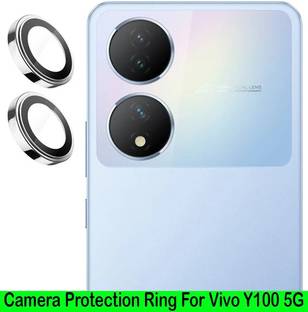 KREZEE Back Camera Lens Ring Guard Protector for Vivo Y100 5G [ Silver Metal Ring with 9H Glass] Set of 1