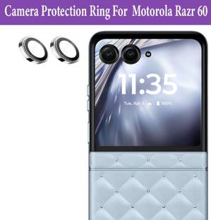 KREZEE Back Camera Lens Ring Guard Protector for Motorola Razr 60 [ Silver Metal Alloy Camera Ring with Glass] Set of 1