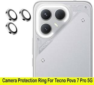 KREZEE Back Camera Lens Ring Guard Protector for Tecno Pova 7 Pro 5G [ Silver Metal Ring with 9H Glass] Set of 1