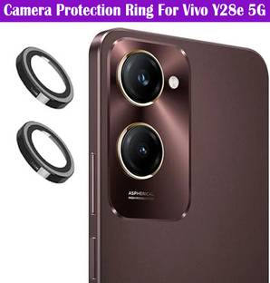 KREZEE Back Camera Lens Ring Guard Protector for Vivo Y28e 5G [ Black Metal Ring with 9H Glass] Set of 1