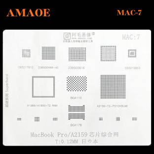AKT AMAOE MAC-7 STENCIL Amaoe MacBook BGA reballing stencil for Mac1-9. Amaoe MAC:1-9 CPU dedicated reballing stencil for MAC Pro A2159 A1706 A1707 A1534 Power IC CPU SSD. 0.12MM Stencil