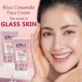 Globus Naturals Korean Glass Skin Rice Ceramide Face Cream For Skin Brightening, Set of 2