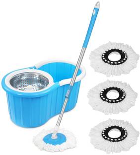 JSN Premium Steel Basket 360? Self Spin with Rotating Head with 3 extra refill Mop Set