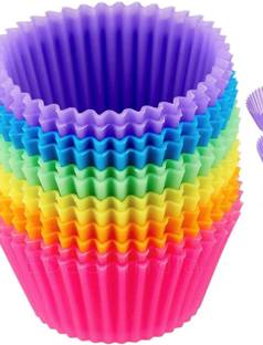 qaaf store Silicone Cupcake/Muffin Mould Round Shape Baking Cups | Muffins Moulds | Reusable Silicone | for Handmade Soap, Biscuit Chocolate | Microwave or Oven Tray Safe | Cake Making Supplies - Set of 12